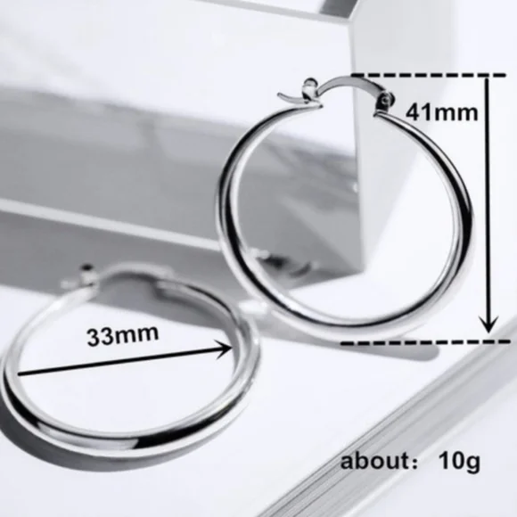 NEW 18K White Gold Plated 1.5” Round Hoop Earrings - Picture 3 of 3